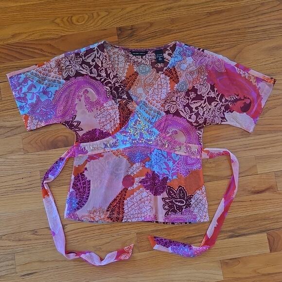 New York & Company Small bohemian lightly beaded top with tie back - Picture 2 of 5